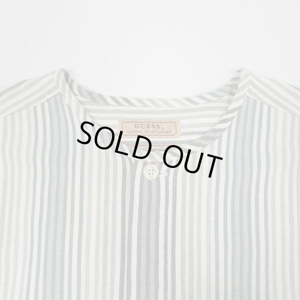 画像3: 90's GUESS マルチストライプ柄 ノーカラーシャツ (3)