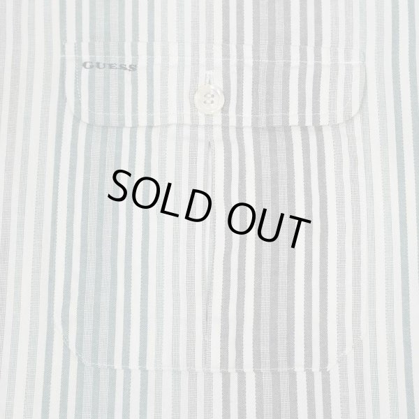 画像4: 90's GUESS マルチストライプ柄 ノーカラーシャツ (4)