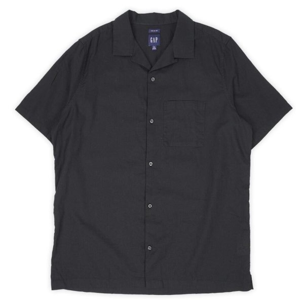 画像1: 00's GAP S/S コットンリネン オープンカラーシャツ "BLACK" (1)