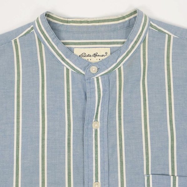 画像3: 90's Eddie Bauer マルチストライプ柄 バンドカラーシャツ (3)