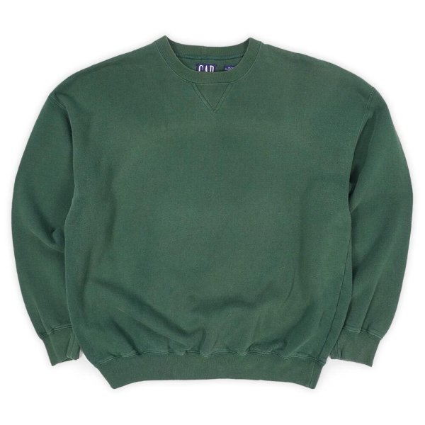 画像1: 90's OLD GAP 前V ブランクスウェット "FADE GREEN" (1)