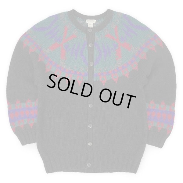 画像1: 90's BANANA REPUBLIC ノルディック柄 ウールニットカーディガン "BLACK / HAND KNIT" (1)