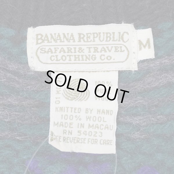 画像2: 90's BANANA REPUBLIC ノルディック柄 ウールニットカーディガン "BLACK / HAND KNIT" (2)