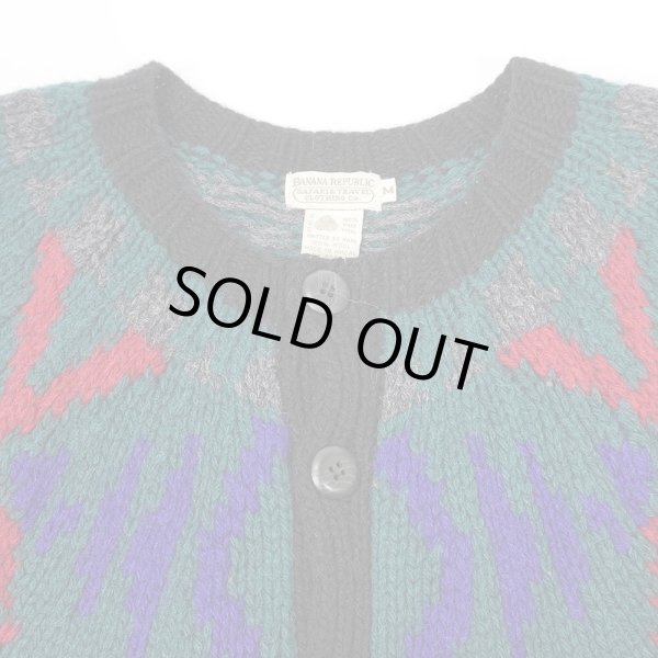 画像3: 90's BANANA REPUBLIC ノルディック柄 ウールニットカーディガン "BLACK / HAND KNIT" (3)