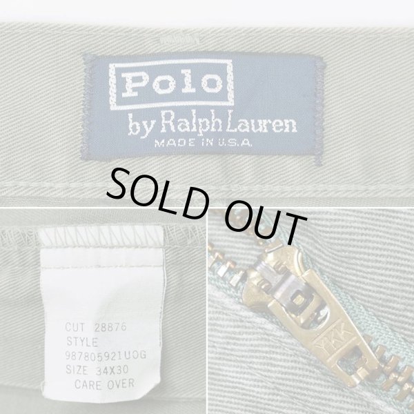 画像4: Early 90's Polo Ralph Lauren 2タック チノトラウザー "MADE IN USA / OLIVE / W34 L30" (4)