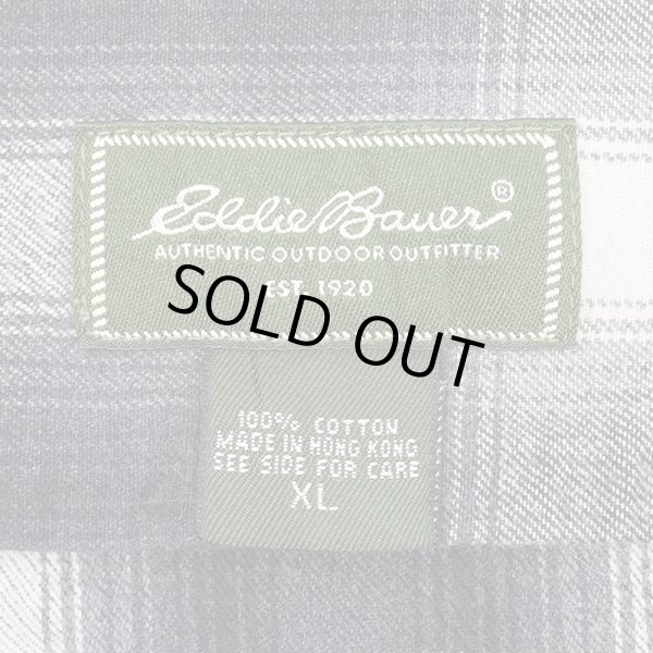 画像2: 00's Eddie Bauer マチ付き フランネルシャツ "Black Omble Plaid" (2)