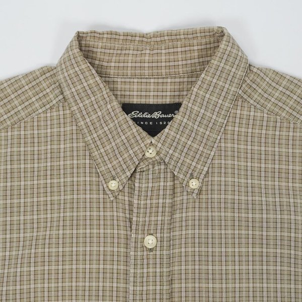 画像3: 00's Eddie Bauer S/S シアサッカーボタンダウンシャツ "Beige Plaid" (3)