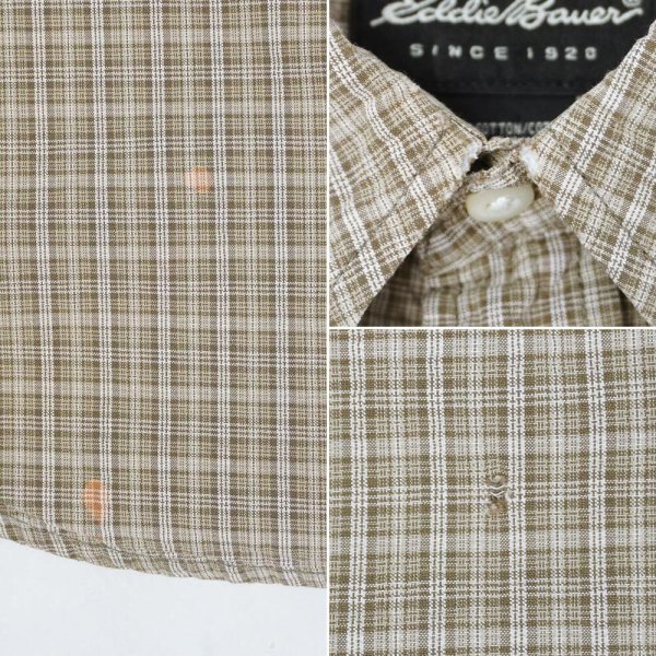 画像4: 00's Eddie Bauer S/S シアサッカーボタンダウンシャツ "Beige Plaid" (4)