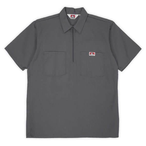 画像1: 00's BEN DAVIS S/S ハーフジップ ワークシャツ "MADE IN USA / DEADSTOCK / CHARCOAL" (1)