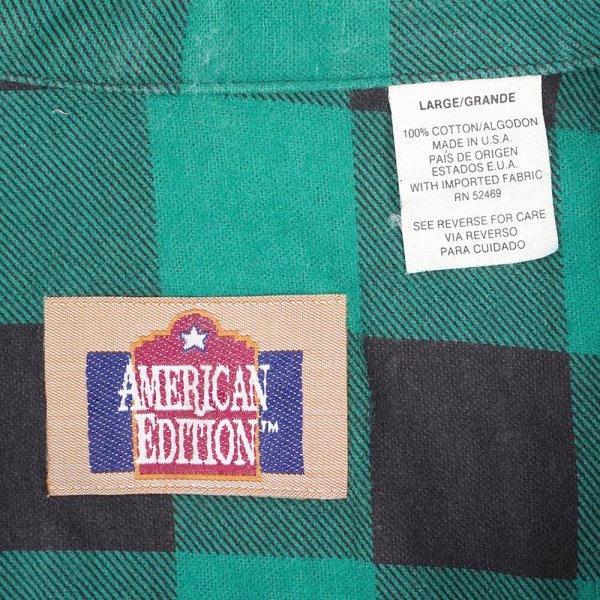 画像2: 90's AMERICAN EDITION プリントネルシャツ "Green×Black Plaid / MADE IN USA" (2)