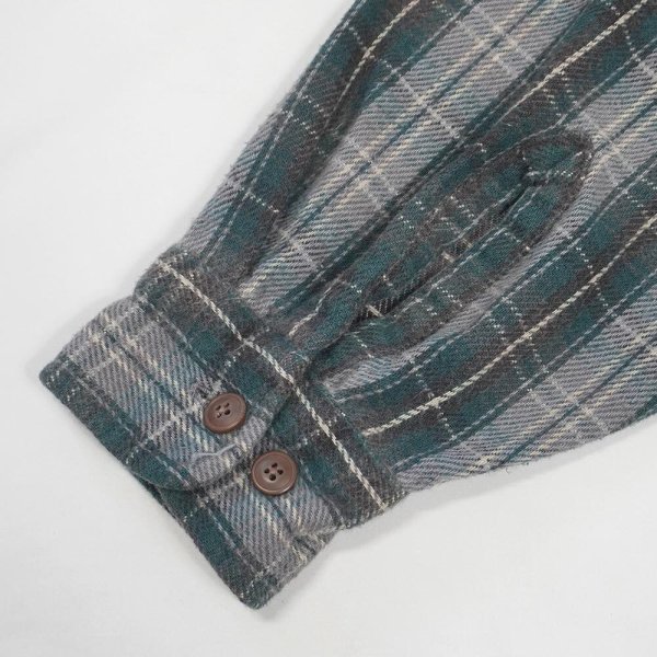 画像4: 90's ST JOHN'S BAY ヘビーネルシャツ "Gray × Blue Green Plaid" (4)