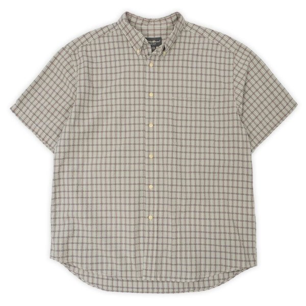 画像1: 00's Eddie Bauer S/S シアサッカーボタンダウンシャツ "Green Plaid" (1)