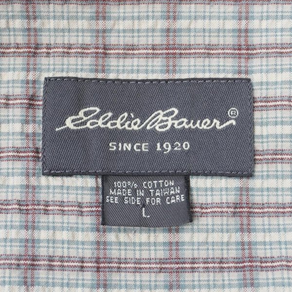 画像2: 00's Eddie Bauer S/S シアサッカーボタンダウンシャツ "Green Plaid" (2)
