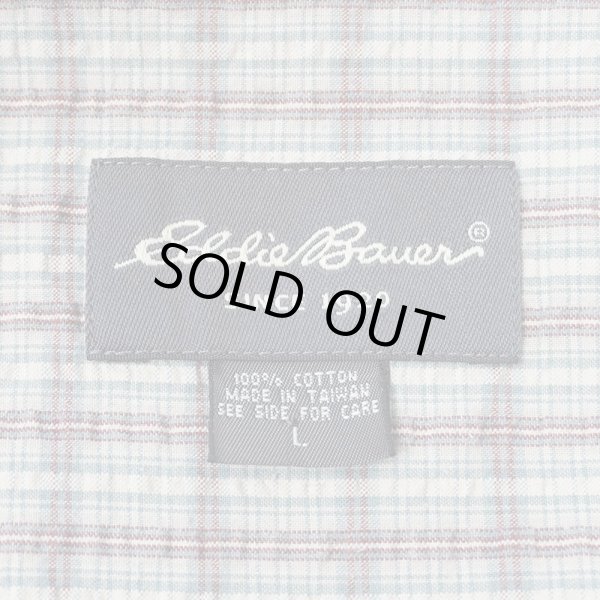 画像2: 00's Eddie Bauer S/S シアサッカーボタンダウンシャツ "Green Plaid" (2)
