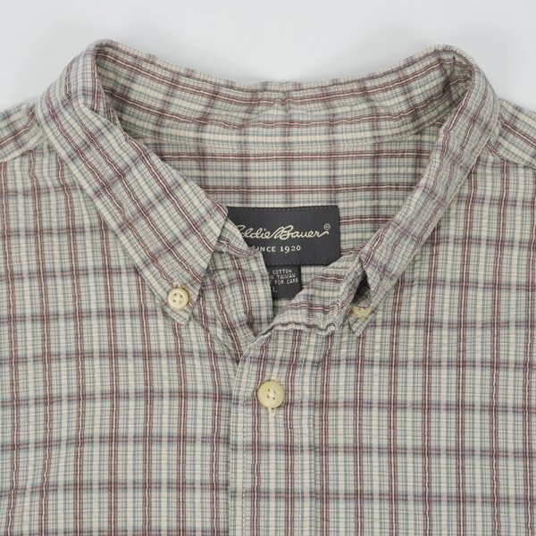 画像3: 00's Eddie Bauer S/S シアサッカーボタンダウンシャツ "Green Plaid" (3)
