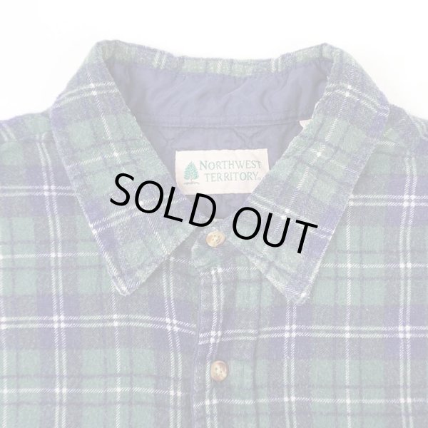 画像3: 90's NORTHWEST TERRITORY キルティングライナー ネルシャツ "GREEN Plaid" (3)