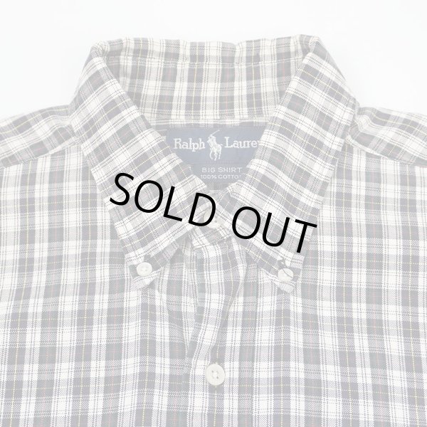 画像4: 90's Polo Ralph Lauren ボタンダウンシャツ "BIG SHIRT / Dark Navy Plaid" (4)