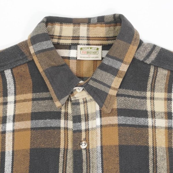 画像3: 90's FIVE BROTHER ヘビーネルシャツ "Brown Plaid" (3)