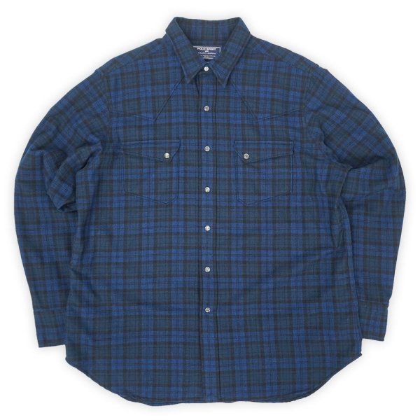 画像1: 90's POLO SPORT ウールウエスタンシャツ "Blue×Black Plaid" (1)