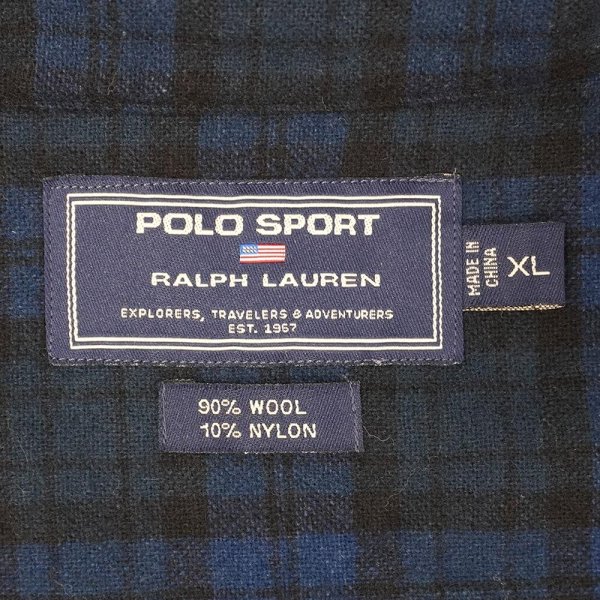 画像2: 90's POLO SPORT ウールウエスタンシャツ "Blue×Black Plaid" (2)