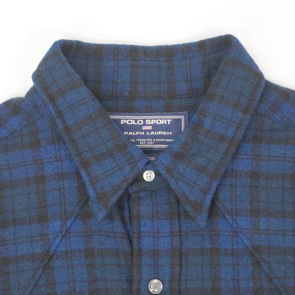 画像3: 90's POLO SPORT ウールウエスタンシャツ "Blue×Black Plaid" (3)