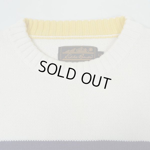 画像3: 90's Eddie Bauer マルチボーダー柄 コットンニット "黒タグ" (3)