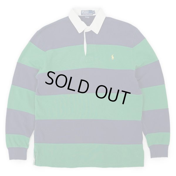 画像1: 90's Polo Ralph Lauren ボーダー柄 ラガーシャツ  “NAVY × GREEN” (1)
