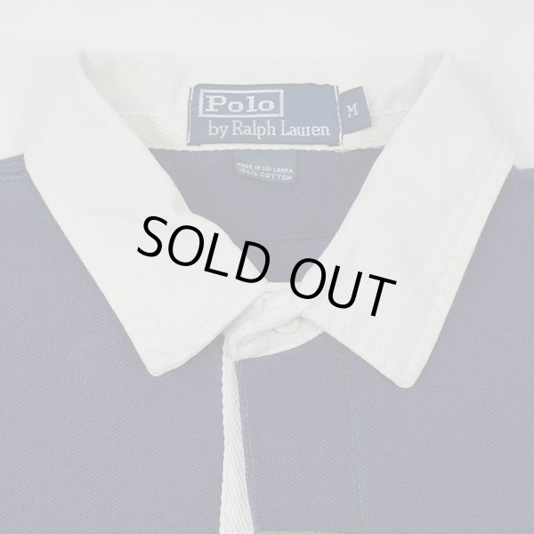 画像2: 90's Polo Ralph Lauren ボーダー柄 ラガーシャツ  “NAVY × GREEN” (2)