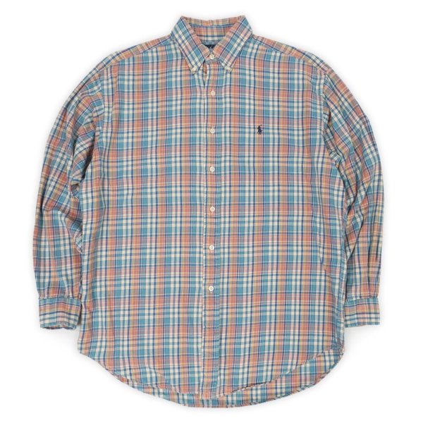 画像1: 90's Polo Ralph Lauren フランネル ボタンダウンシャツ "BLAIRE / MADRAS CHECK" (1)