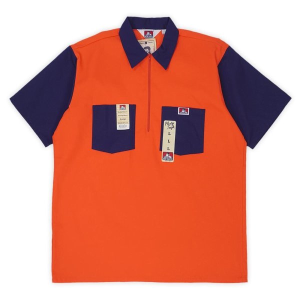 画像1: 00's BEN DAVIS S/S ハーフジップ ワークシャツ "MADE IN USA / DEADSTOCK / 2TONE" (1)