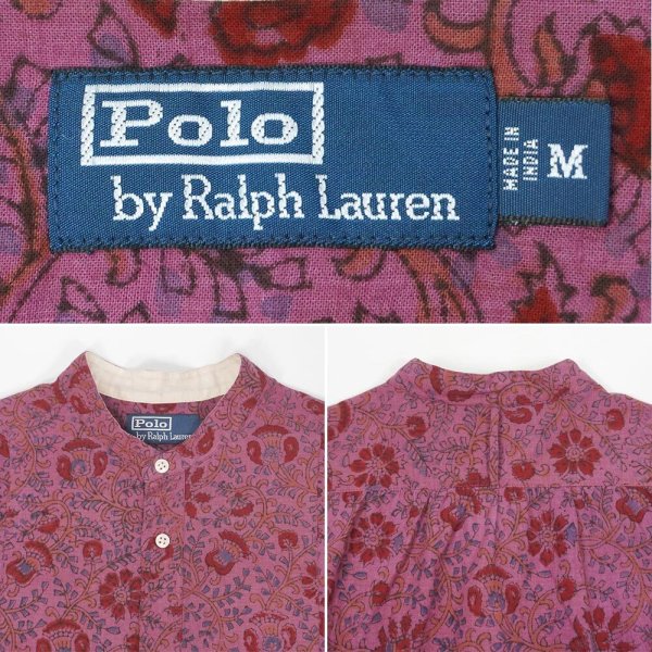 画像2: 90's Polo Ralph Lauren 総柄 バンドカラーシャツ (2)