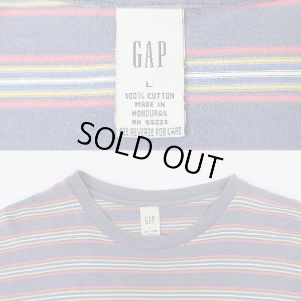 画像3: 90's OLD GAP マルチボーダー柄 Tシャツ “NAVY” (3)