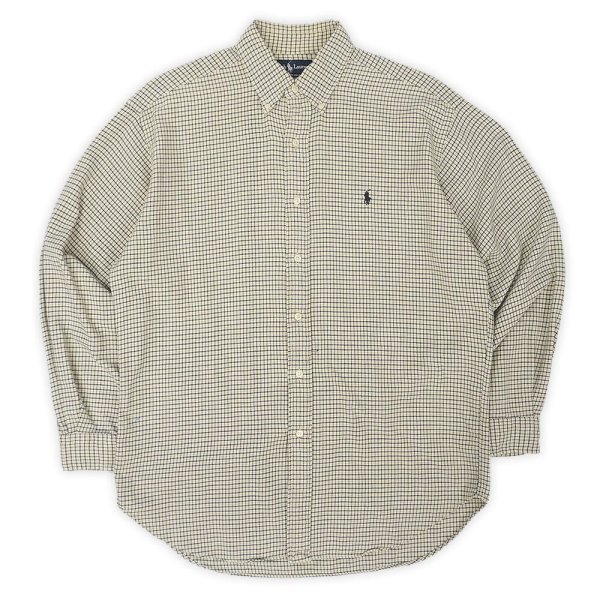 画像1: 90's Polo Ralph Lauren フランネル ボタンダウンシャツ "BLAKE / Beige Plaid" (1)