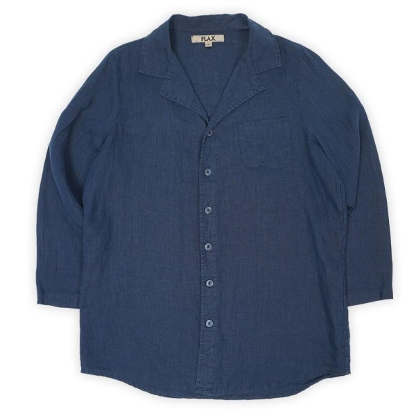 画像1: 90's FLAX L/S リネンオープンカラーシャツ (1)