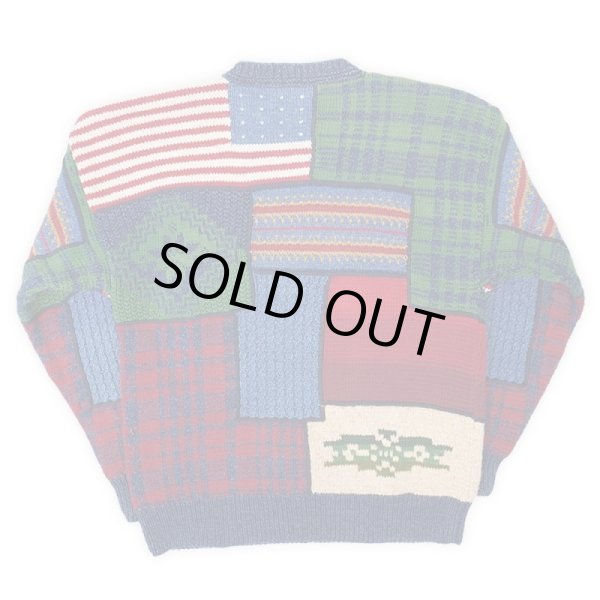 画像2: 90's NAUTICA パッチワーク コットンニット "HAND KNIT" (2)