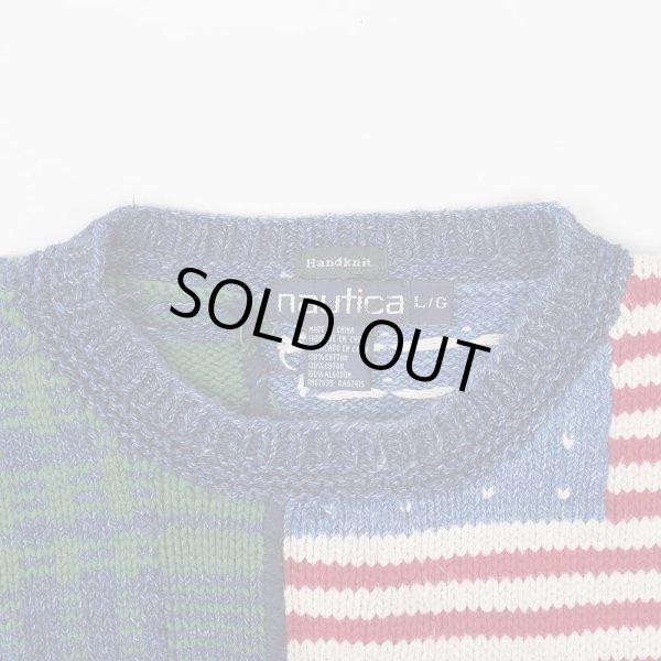 画像4: 90's NAUTICA パッチワーク コットンニット "HAND KNIT" (4)