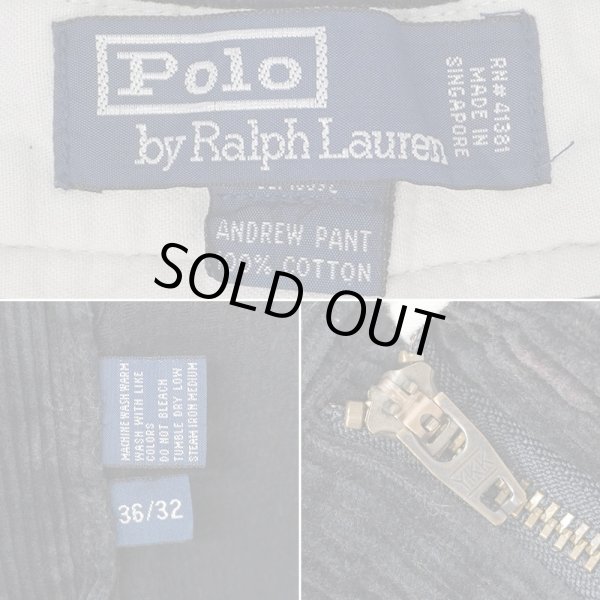 画像4: 90's Polo Ralph Lauren 2タック 太畝コーデュロイトラウザー "ANDREW PANT / DARK NAVY" (4)