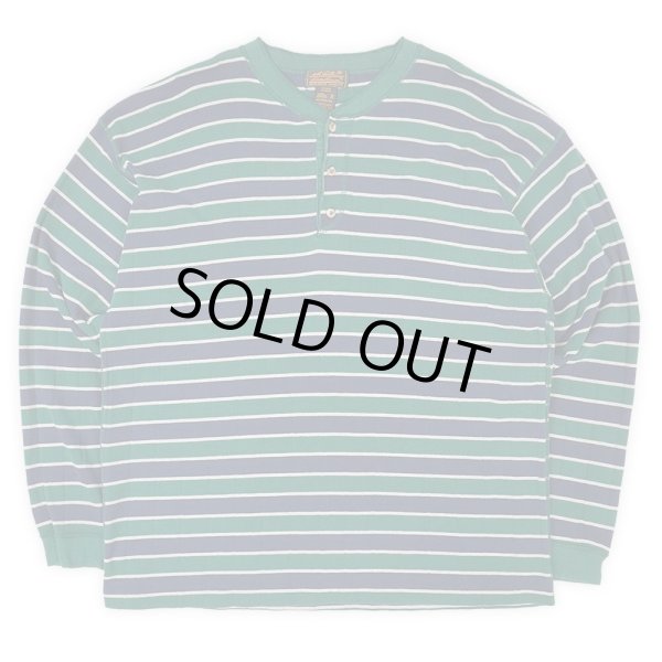 画像1: 90's Eddie Bauer マルチボーダー柄 ヘンリーネックカットソー "MADE IN USA / 黒タグ" (1)