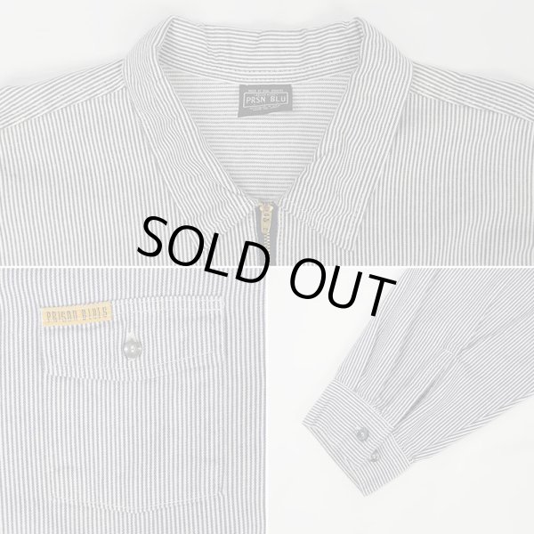 画像3: 00's PRISON BLUES ヒッコリーストライプ ハーフジップワークシャツ "MADE IN USA" (3)