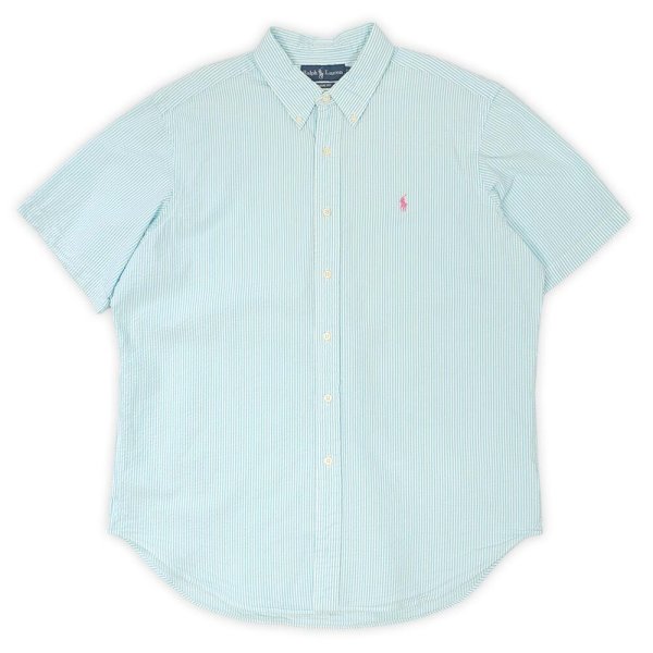 画像1: 90's Polo Ralph Lauren S/S ストライプ柄 シアサッカー ボタンダウンシャツ (1)