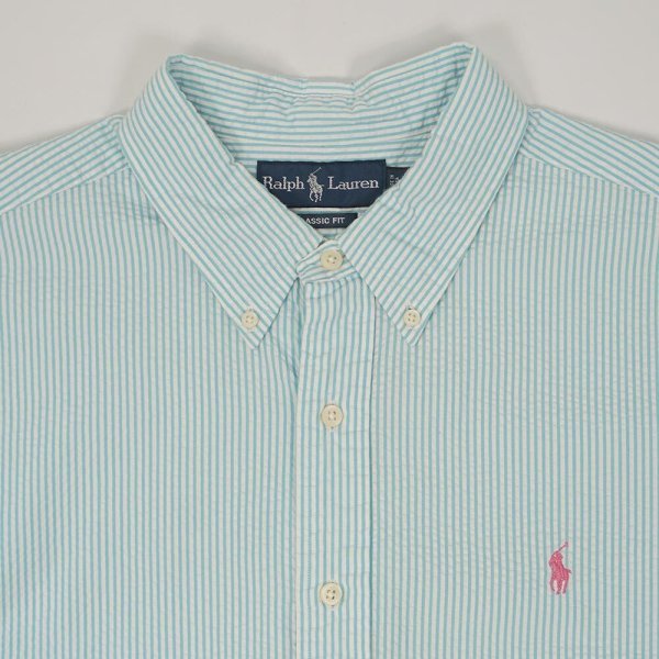 画像3: 90's Polo Ralph Lauren S/S ストライプ柄 シアサッカー ボタンダウンシャツ (3)
