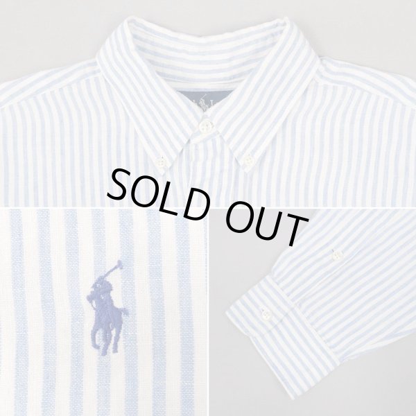 画像4: 90's Ralph Lauren ストライプ柄 ボタンダウンシャツ “LINEN / BLAKE” (4)
