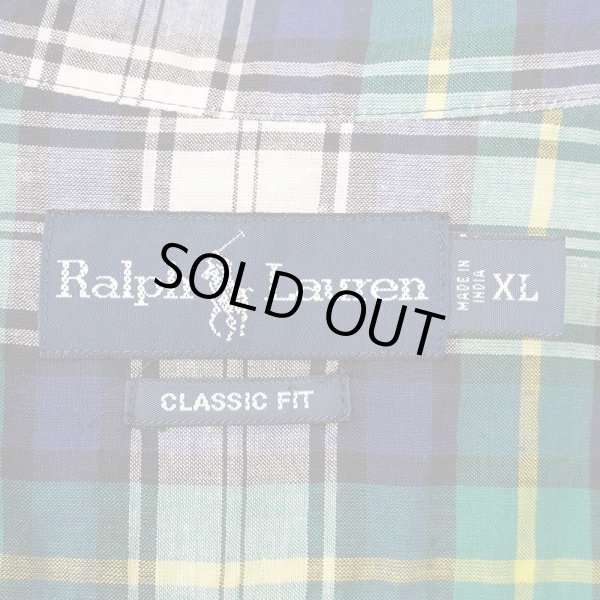 画像2: 00's Polo Ralph Lauren S/S ボタンダウンシャツ "CLASSIC FIT / GREEN Plaid" (2)