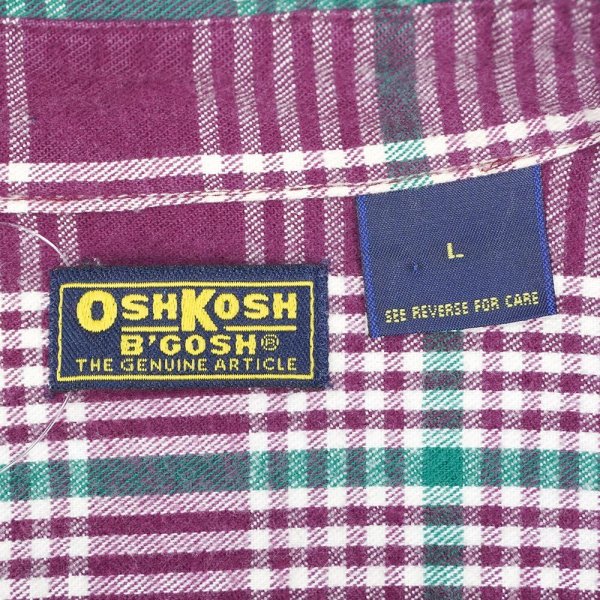 画像2: 90's OSHKOSH ヘビーネルシャツ "Burgundy Plaid" (2)