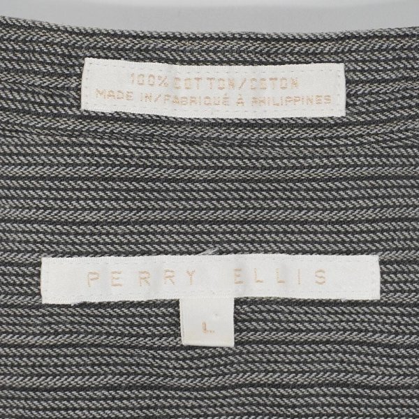 画像2: 90's PERRY ELLIS ストライプ柄 バンドカラーシャツ (2)