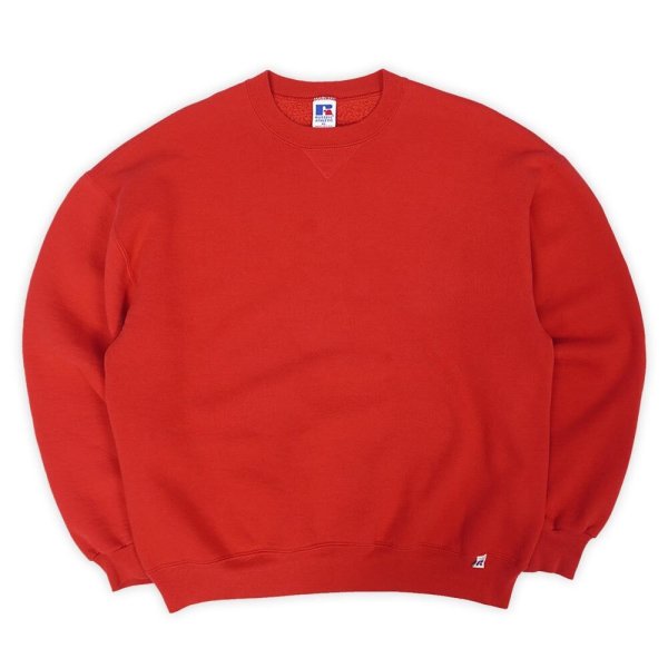 画像1: 90's RUSSELL 前V ブランクスウェット "MADE IN USA / VERMILION RED" (1)