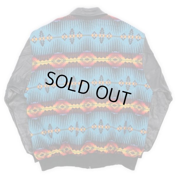 画像2: 90-00's JUSTIN KRAFF レザー切り替え ウールジャケット "MADE IN USA / ネイティブ柄" (2)