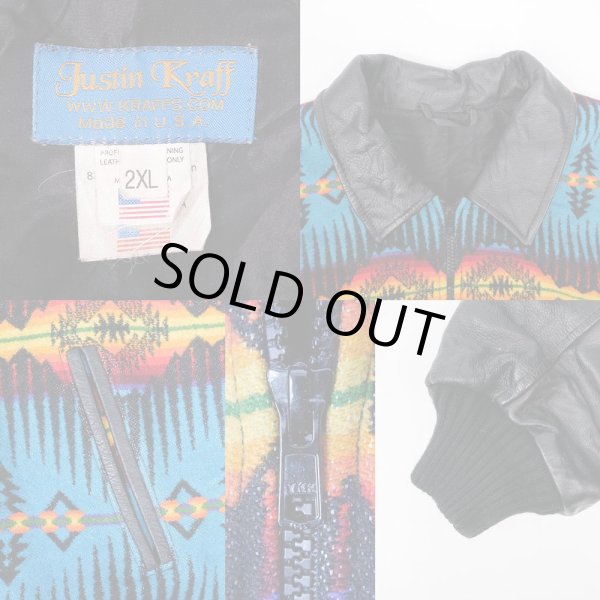 画像3: 90-00's JUSTIN KRAFF レザー切り替え ウールジャケット "MADE IN USA / ネイティブ柄" (3)