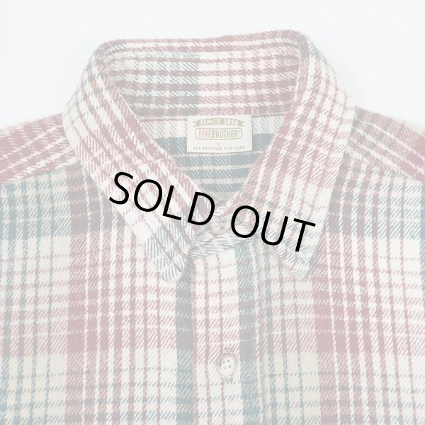 画像4: 90's FIVE BROTHER ヘビーネルシャツ "Burgundy Plaid / MADE IN USA" (4)