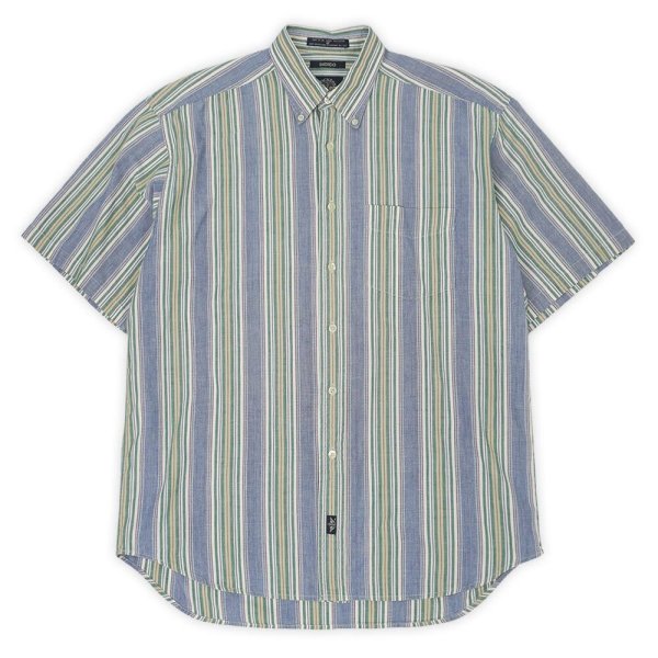 画像1: 90's DOCKERS S/S マルチストライプ柄 ボタンダウンシャツ “INDIGO” (1)